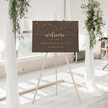 Gold Confetti Calligraphy Brown Wedding Willkommen