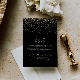 Gold Confetti Calligraphy Extravagant Script Hotel Begleitkarte
