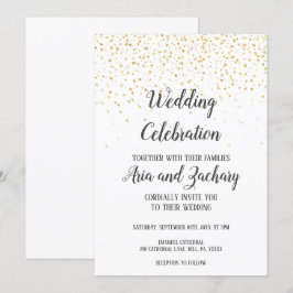 Gold Confetti Calligraphy Wedding Celebration Einladung