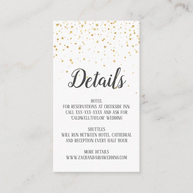 Gold Confetti Calligraphy Wedding Details Card Begleitkarte (Vorderseite)