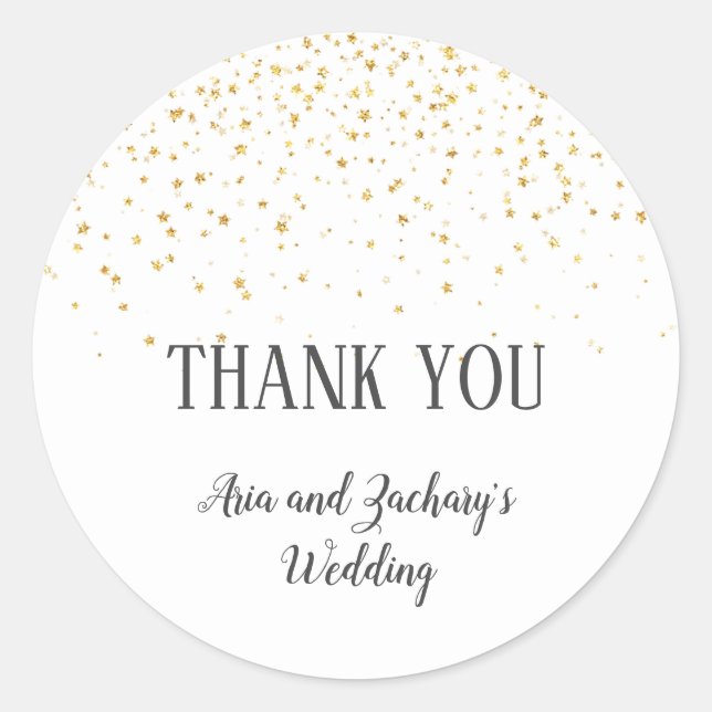 Gold Confetti Calligraphy Wedding Vielen Dank Runder Aufkleber (Vorderseite)