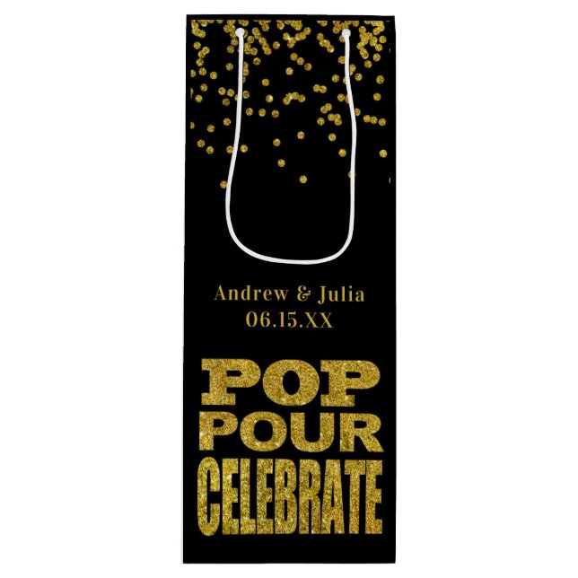 Gold Confetti Celebration | Eigene Farbe Geschenktüte Für Weinflaschen (Vorderseite)
