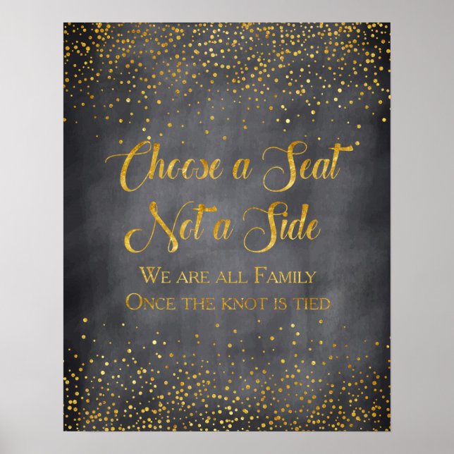 Gold Confetti Chalkboard Hochzeitszeichen Poster (Vorne)