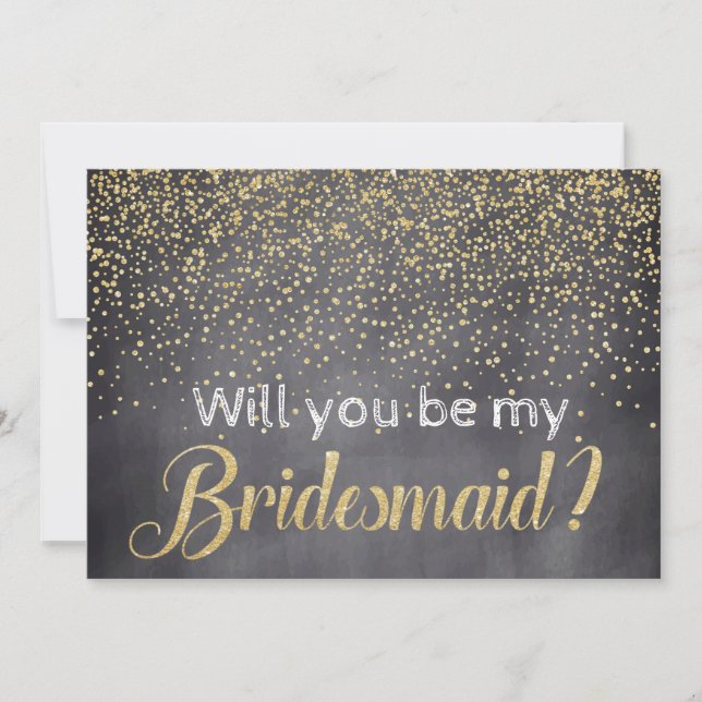 Gold Confetti Chalkboard Werden Sie meine Bridesma Einladung (Vorderseite)