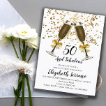 Gold Confetti Champagner Brille 50. Geburtstag Einladungspostkarte<br><div class="desc">Champagner und Confetti Black Gold 50. Geburtstag Party Postkarte einladen. Das Gold Band verpackte Champagner-Toastbrille mit fallenden Goldkonfetti und weißen trendigen modernen Schriftzeichen. Für einen 50-jährigen Geburtstagsbash! Für jedes Alter anpassen. 30,  40,  60,  70,  80 und mehr.</div>