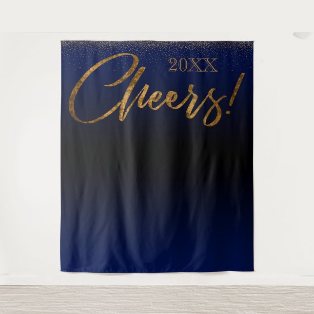 Gold Confetti "Cheers"! Jahr Blue Ombre Hintergrun Wandteppich (Vorderseite)