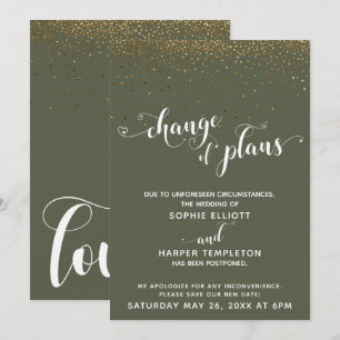 Gold Confetti & Chive Green Change of Plans Card Einladung