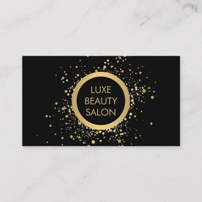 Gold Confetti Circle Black Business Card Visitenkarte (Vorderseite)