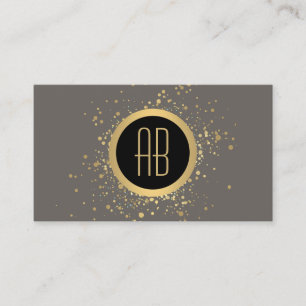 Gold Confetti Circle Monogram Gray Business Card Visitenkarte