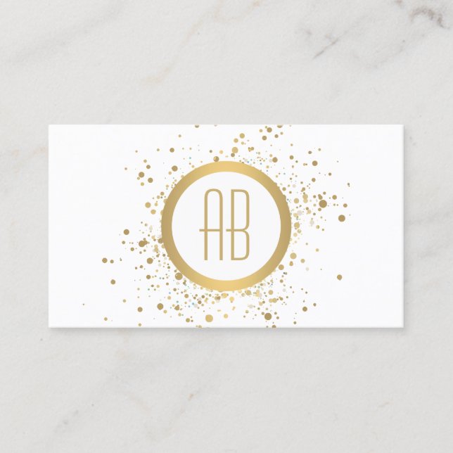 Gold Confetti Circle Monogram White Business Card Visitenkarte (Vorderseite)