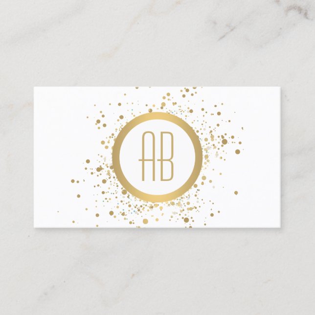 Gold Confetti Circle Monogramme Carte de visite bl (Devant)