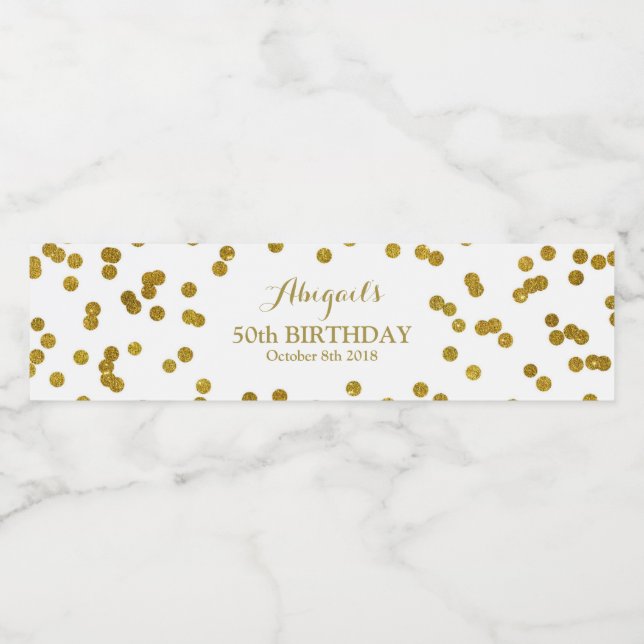 Gold Confetti Custom Birday Water Bottle Étiquette (Étiquettes simples)
