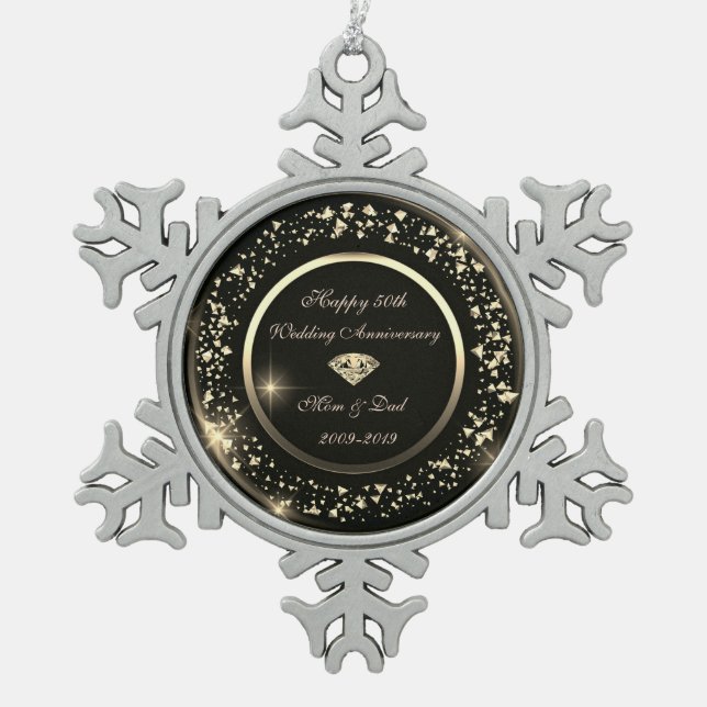 Gold Confetti Diamond 50 Jahre Hochzeit Schneeflocken Zinn-Ornament (Vorderseite)