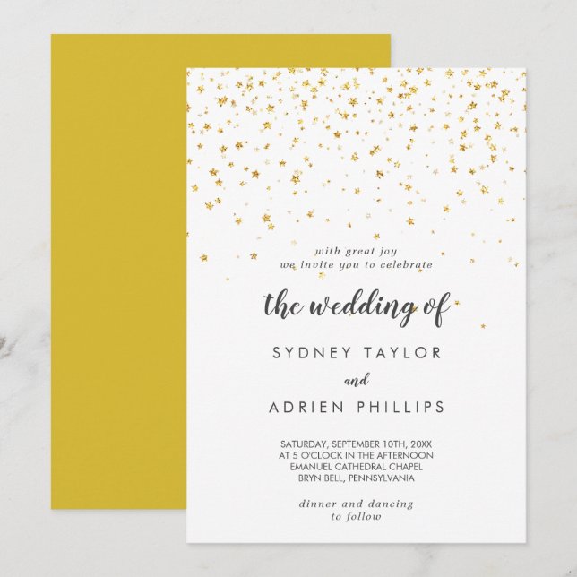 Gold Confetti die Hochzeit der Einladung (Vorne/Hinten)
