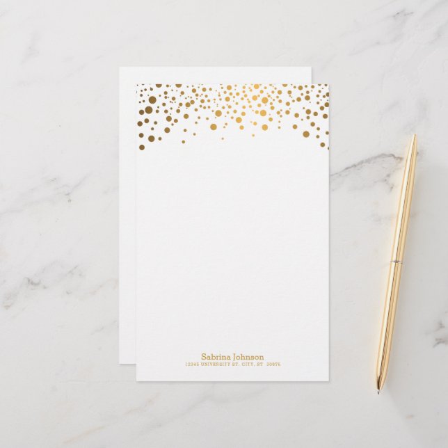 Gold Confetti Dot Print Briefpapier (Vorderseite/Rückseite Beispiel)