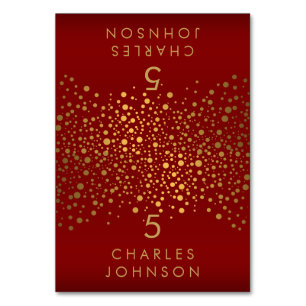 Gold Confetti Dots and Maroon Red - Platzkarten Tischnummer
