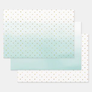 Gold Confetti Dots Aqua Mint Geschenkpapier Set