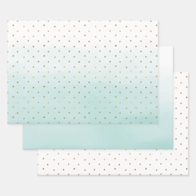 Gold Confetti Dots Aqua Mint Geschenkpapier Set (Set)