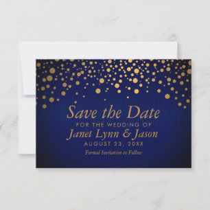 Gold Confetti Dots   Dunkelblau Save The Date
