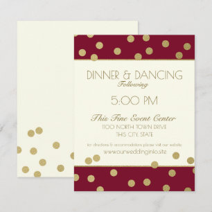 Gold Confetti Dots Elfenbein und Burgund Empfang Einladung