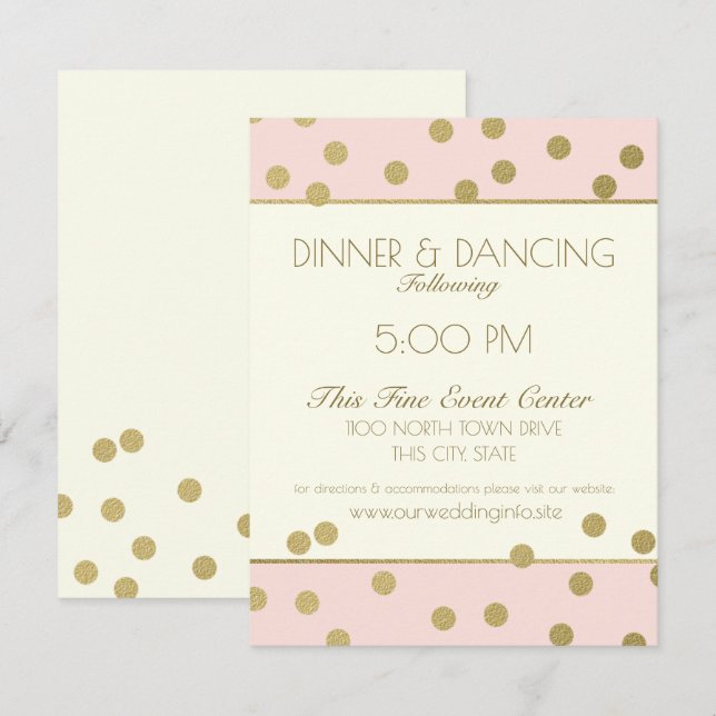 Gold Confetti Dots Elfenbein und rosa Empfang Einladung (Vorne/Hinten)