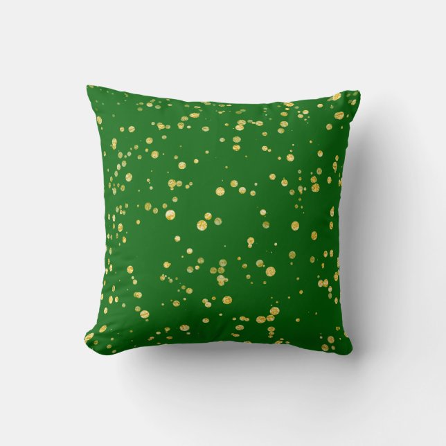 Gold Confetti Dots Emerald Green Kissen (Vorderseite)
