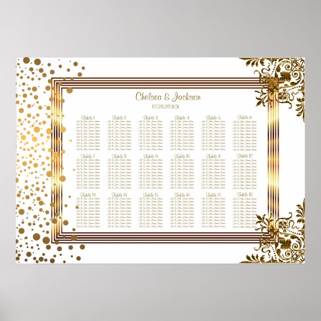 Gold Confetti Dots Gerahmt -18 Seating Chart Poster (Vorne)