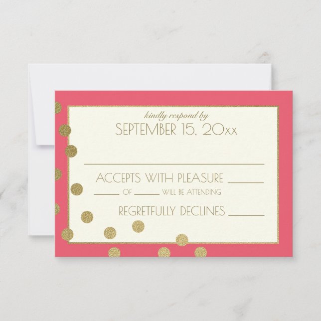 Gold Confetti Dots Hochzeitsreaktion RSVP Karte (Vorderseite)