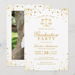 Gold Confetti Dots Law School Graduation Party Einladung