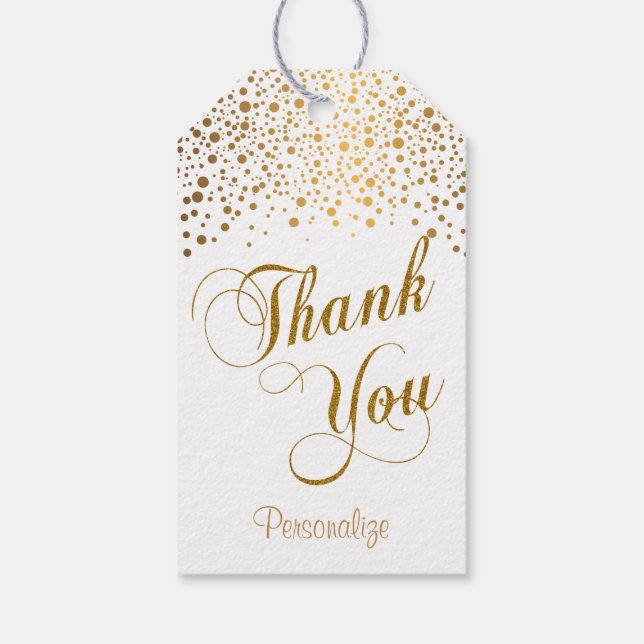 Gold Confetti Dots | Script Vielen Dank Geschenkanhänger (Rückseite)