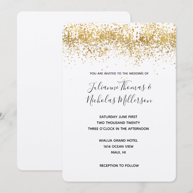 Gold Confetti Dots Wedding Einladungen (Vorne/Hinten)