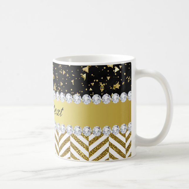 Gold Confetti Dreiecke Chevrons Diamant Bling Kaffeetasse (Rechts)