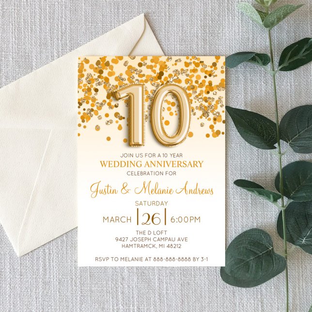 Gold Confetti Einladung zum 10. Hochzeitstag (Von Creator hochgeladen)