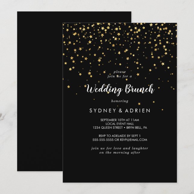 Gold Confetti | Einladung zum Black Wedding Brunch (Vorne/Hinten)