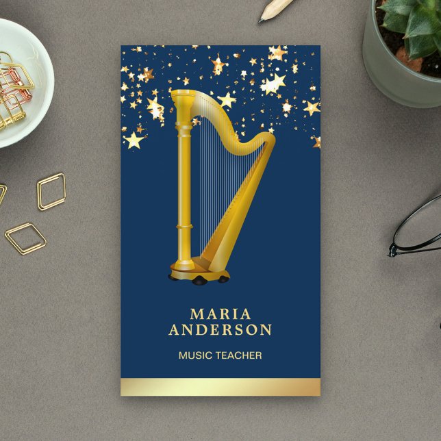 Gold Confetti Elegant Harp Beruflich Harpist Visitenkarte (Von Creator hochgeladen)