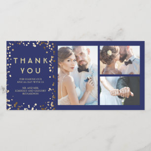 Gold Confetti Elegant Navy Hochzeit Vielen Dank Dankeskarte