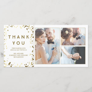 Gold Confetti Elegant White Wedding Vielen Dank Dankeskarte