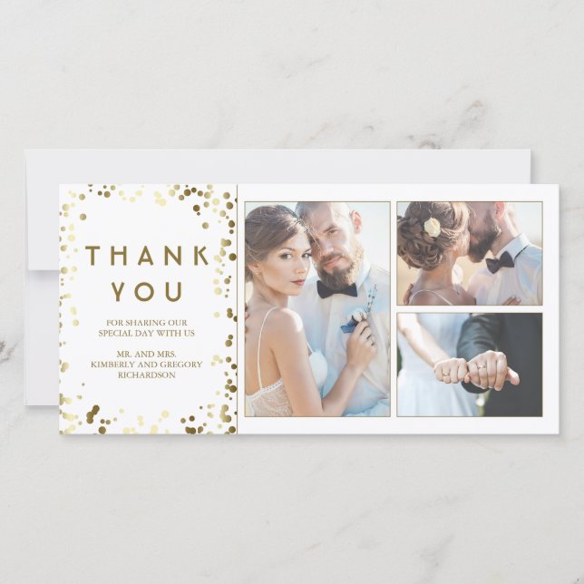 Gold Confetti Elegant White Wedding Vielen Dank Dankeskarte (Vorderseite)