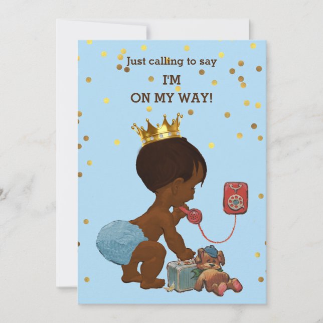 Gold Confetti Ethnic Prince on Phone Baby Dusche Einladung (Vorderseite)