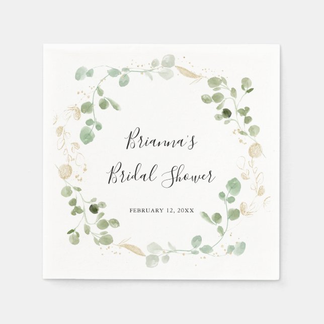 Gold Confetti Eucalyptus Foliage Brautparty Serviette (Vorderseite)