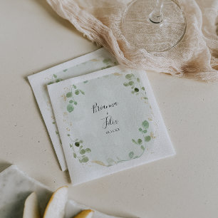 Gold Confetti Eucalyptus Foliage Wedding Napkin Serviette