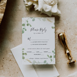 Gold Confetti Eucalyptus Mariage Menu Choix RSVP
