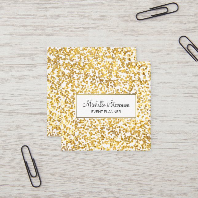 Gold Confetti Event Planner Cartes de visite (Devant/Arrière en situation)