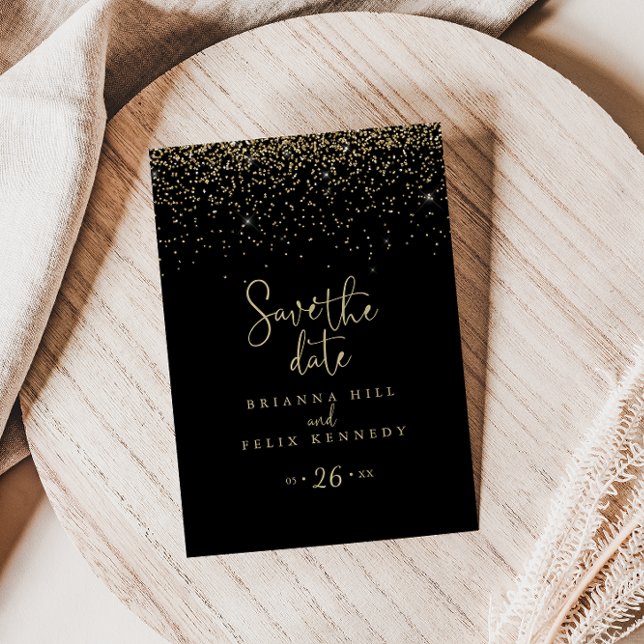 Gold Confetti Extravagantes Skript Save the Date P Postkarte (Von Creator hochgeladen)
