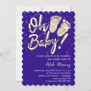 Gold Confetti Feet Baby Duschskript Blau Einladung