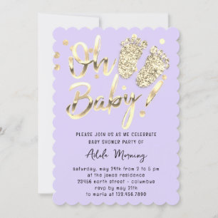 Gold Confetti Feet Baby Girl Boy Dusche Lila Einladung