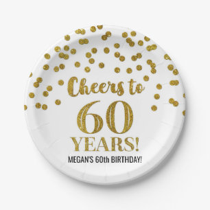 Gold Confetti freut sich auf 60 Jahre Geburtstag Pappteller