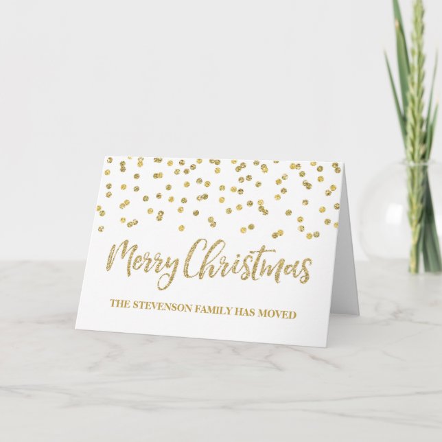 Gold Confetti Frohe Weihnachten Neue Adresse (Vorderseite)