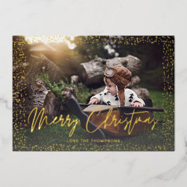 Gold Confetti Frohe Weihnachts-Foto Folieneinladung