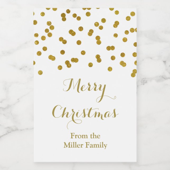 Gold Confetti Frohe Weihnachtsmarke Lebensmitteletikett (Einzelnes Label)